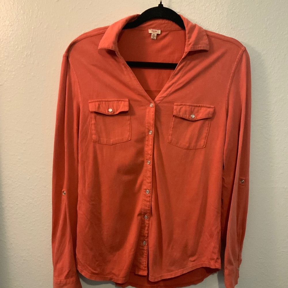 Reba Burn Orange Button Down Ladies Top Size Medium